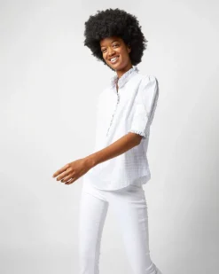 Elbow-Sleeve Frill Shirt^Ann Mashburn Clearance