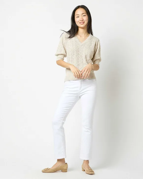 Giselle Pointelle V-Neck Sweater^Ann Mashburn New