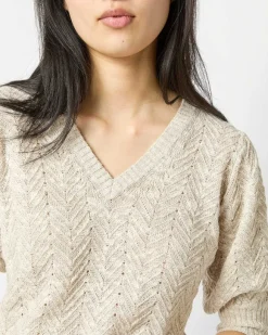 Giselle Pointelle V-Neck Sweater^Ann Mashburn New