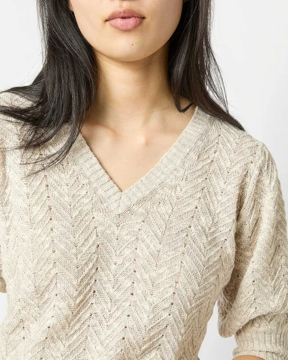Giselle Pointelle V-Neck Sweater^Ann Mashburn New